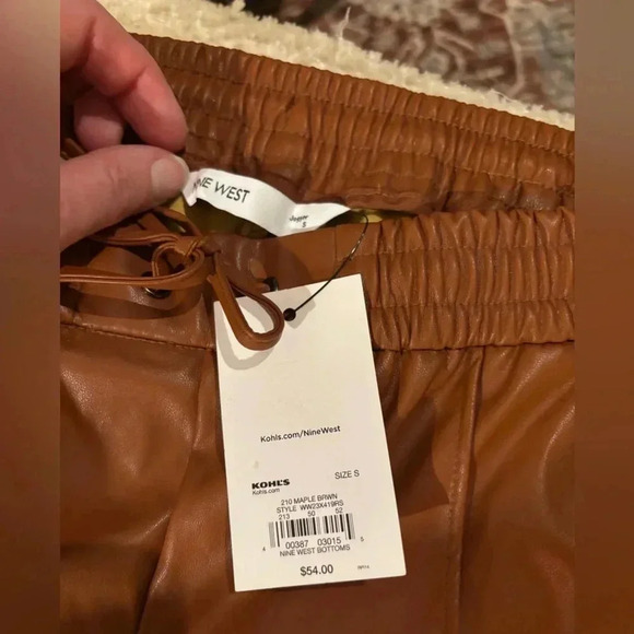 NWT Nine West Faux leather jogger trouser Sz S (2-4) Tan Maple Brown - Picture 2 of 9